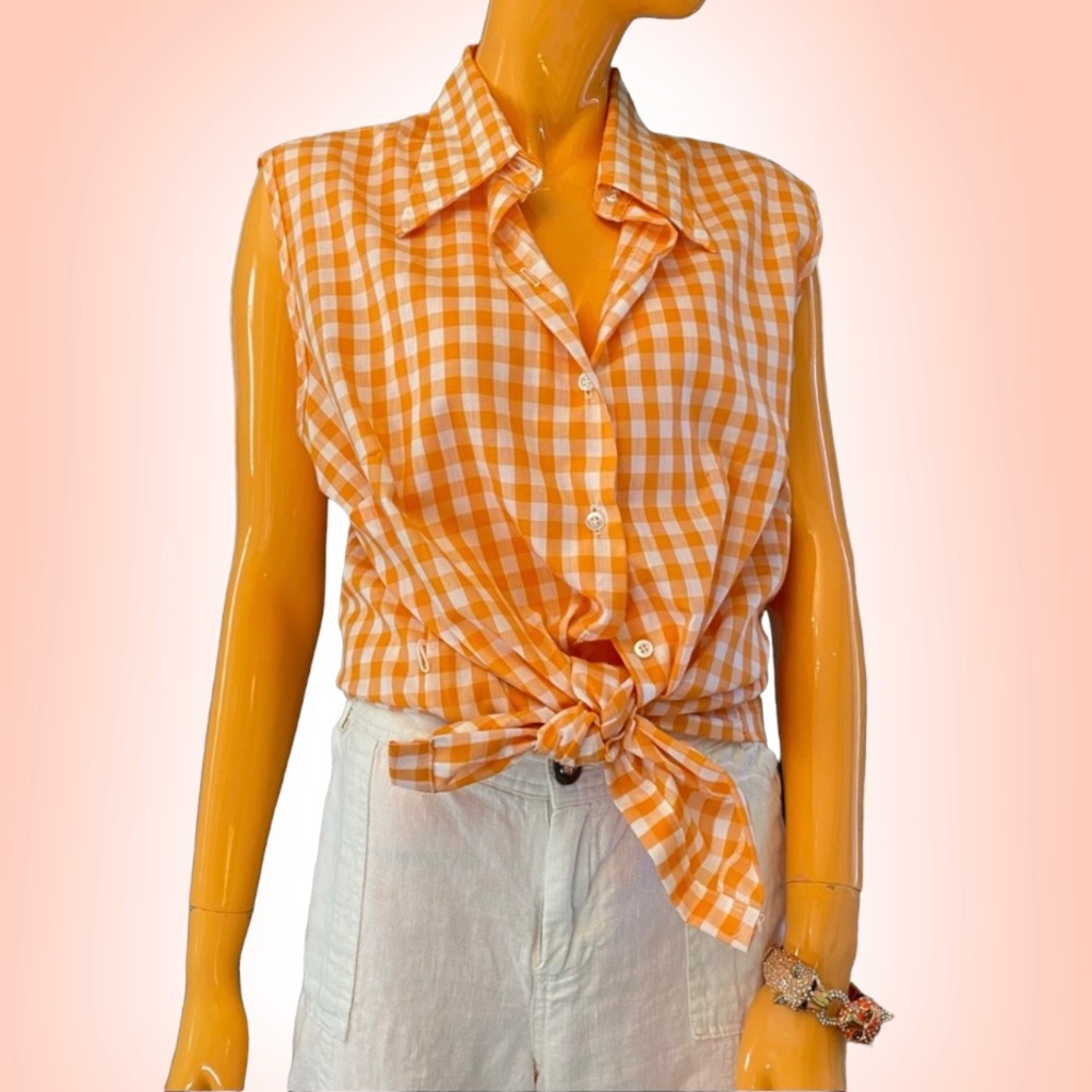 SEARS Vintage Plus Size Sleeveless Gingham Shirt